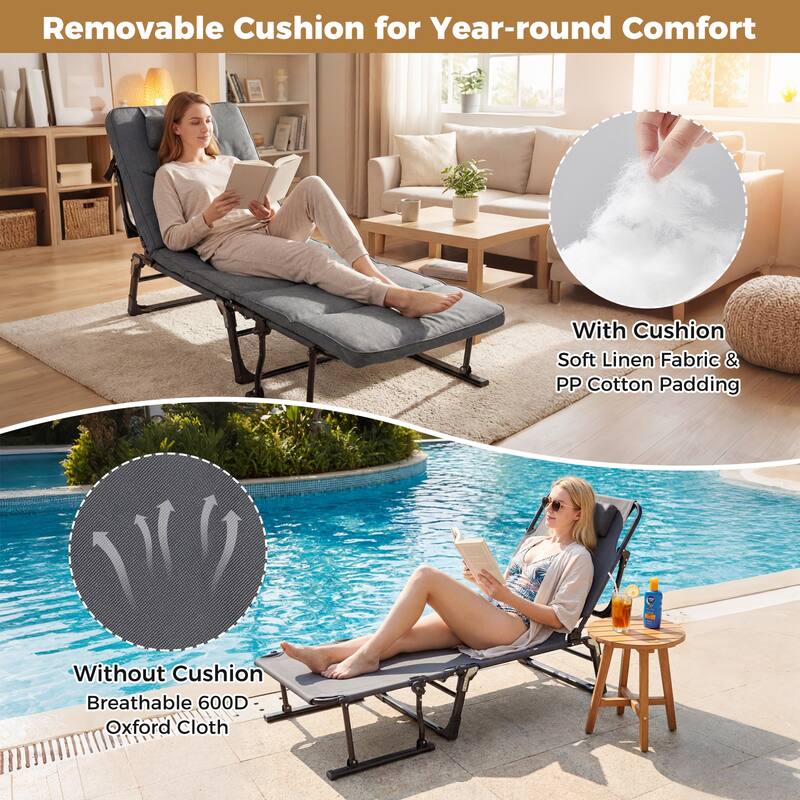 Gymax 3-in-1 Folding Camping Cot w/Mattress&6-Level Backrest Armrests