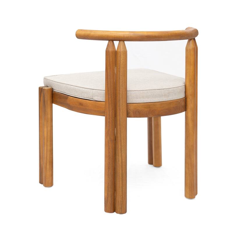 Roomfitters Cove Outdoor Acacia Wood Dining Chairs with Cushions, Teak Finish and Beige Set of 2