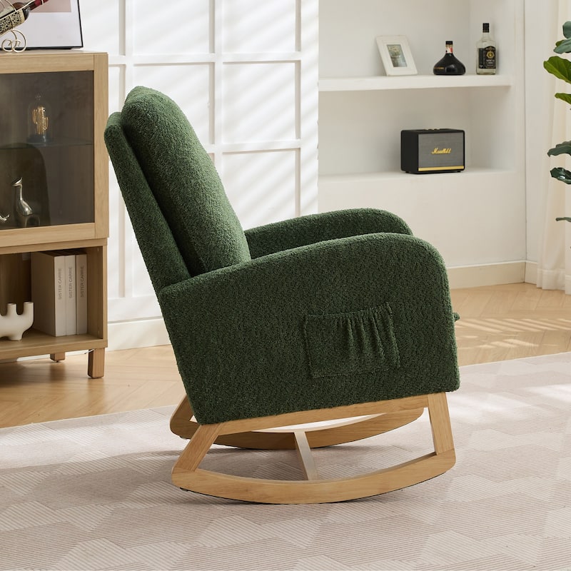 Mid-Century Modern Nursery Rocking Armchair Glider Rocker With Retractable Footrest For Living Room