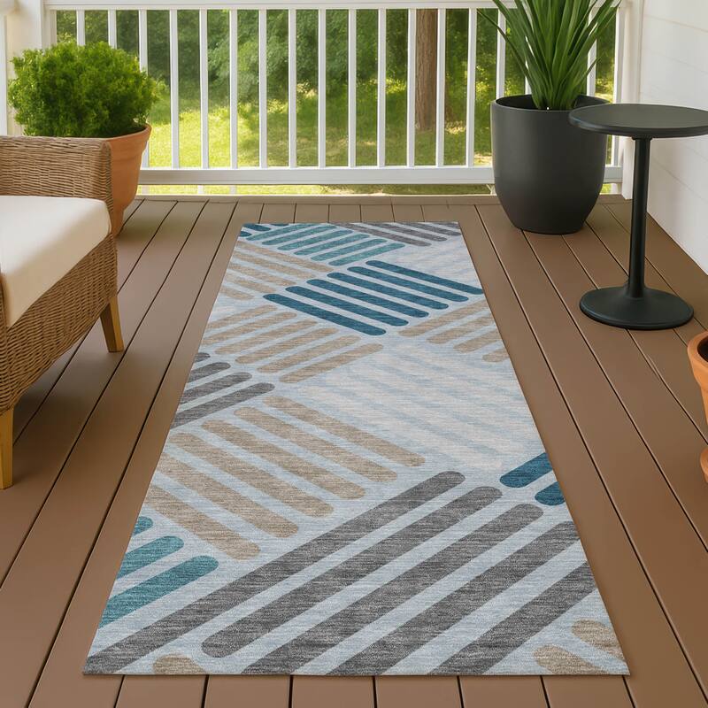 Machine Washable Indoor/ Outdoor Modern Weave Chantille Rug - Teal - 2'3" x 7'6"