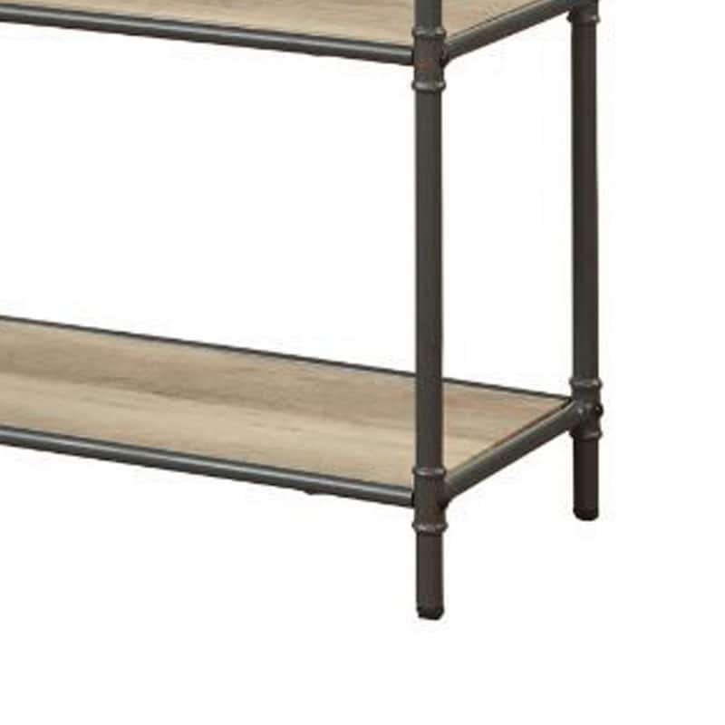 Five-Tier Metal Bookshelf With Wooden Shelves, Oak Brown & Gray