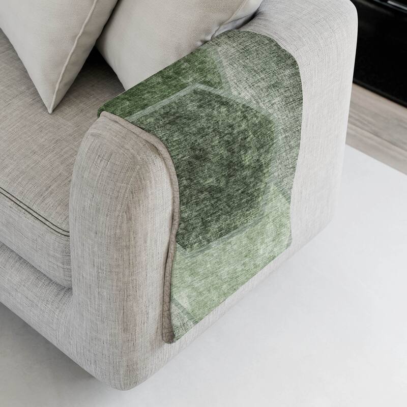 Premium Machine Washable Modern Geo Sherpa Throw Blanket - Olive - 4'2" x 5'10"
