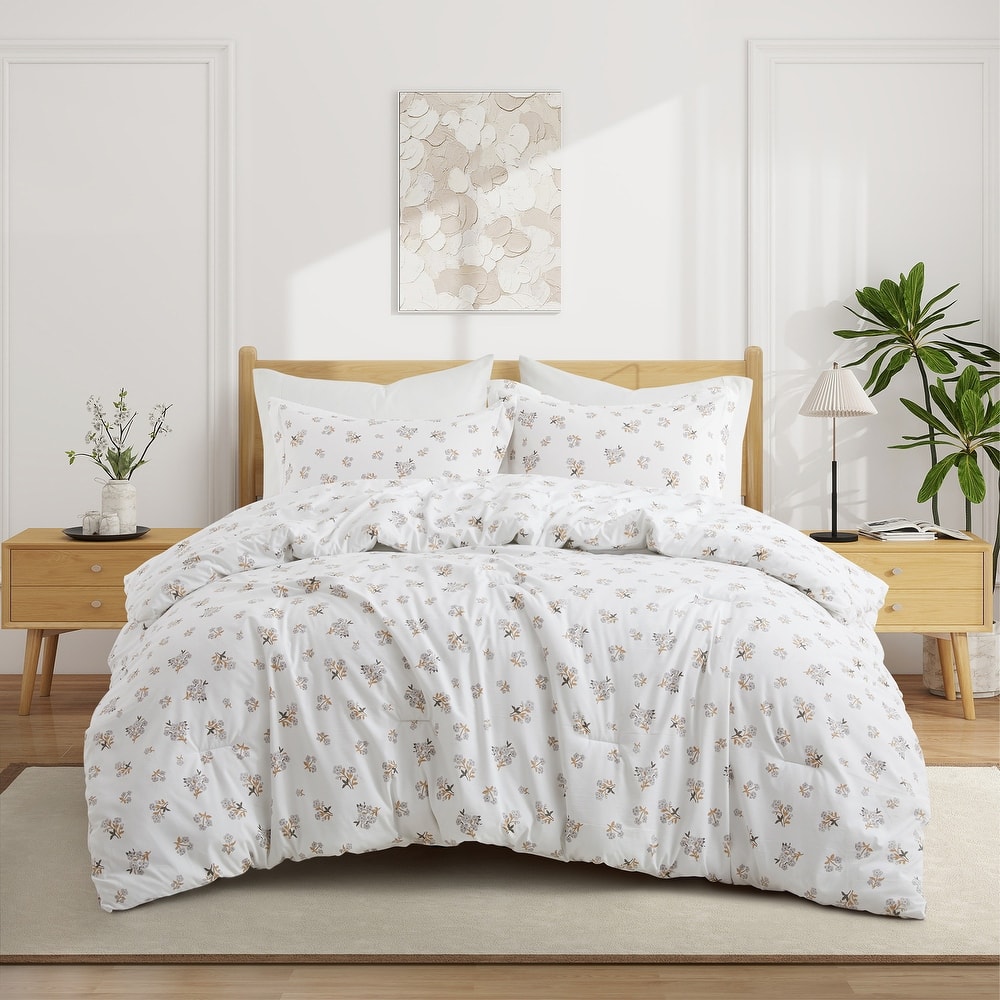 Floral Printed Comforter Set with Pillowcases, Bedding Set for All Season