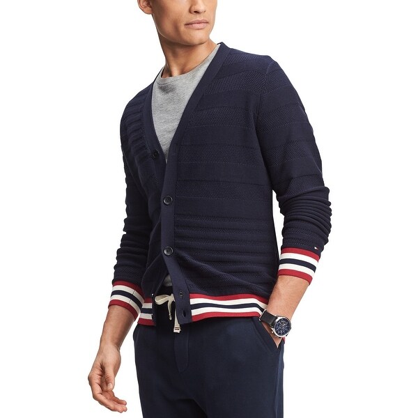 men's navy blue cardigan sweater