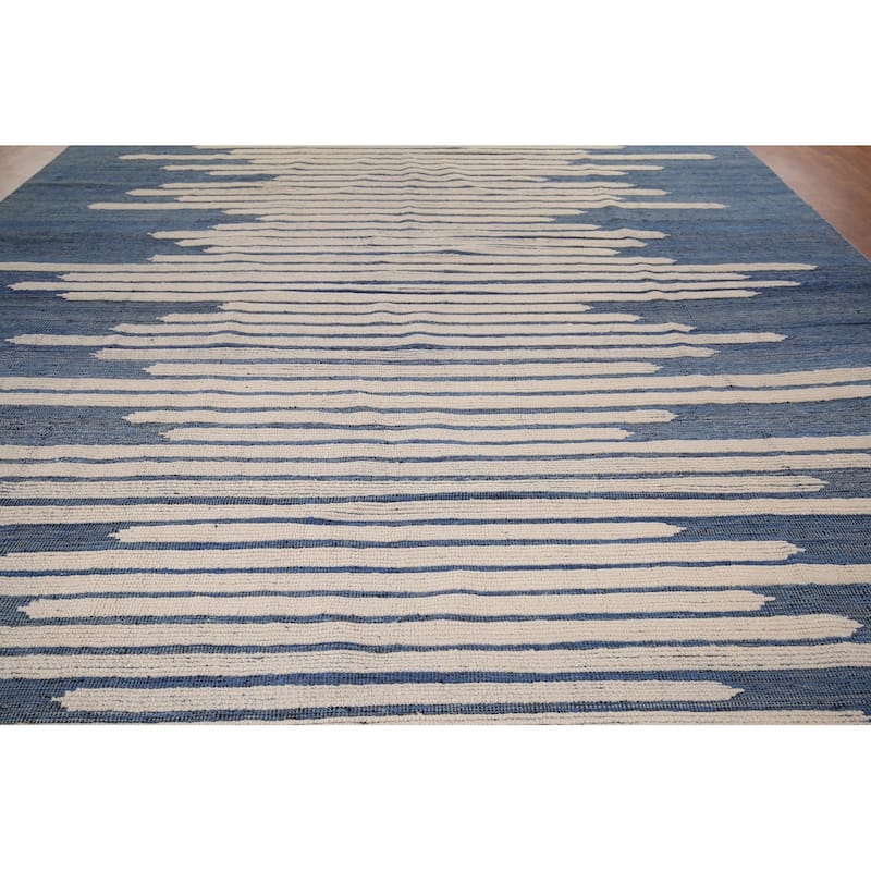 Striped Moroccan Modern Large Area Rug Hand-Knotted Wool Carpet - 11'9"x 15'8"