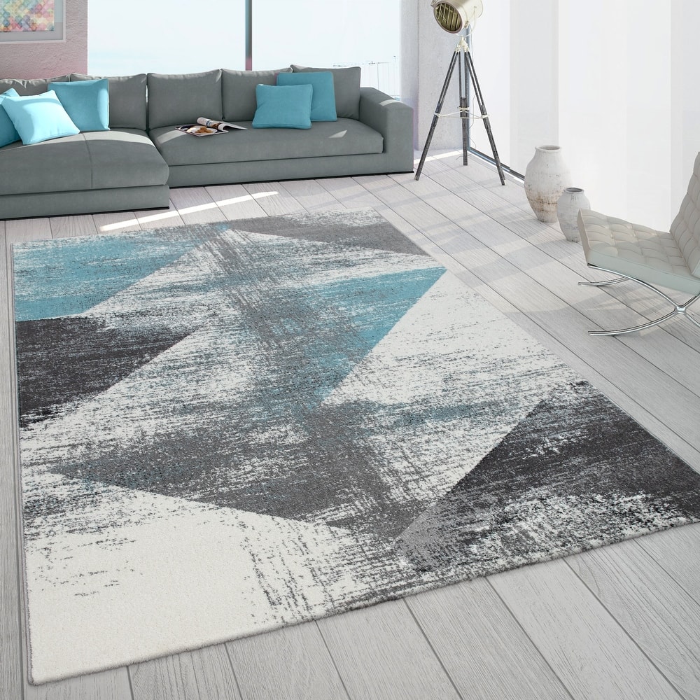 Abstract Area Rug with Geometric Designer Pattern and Faded Colors