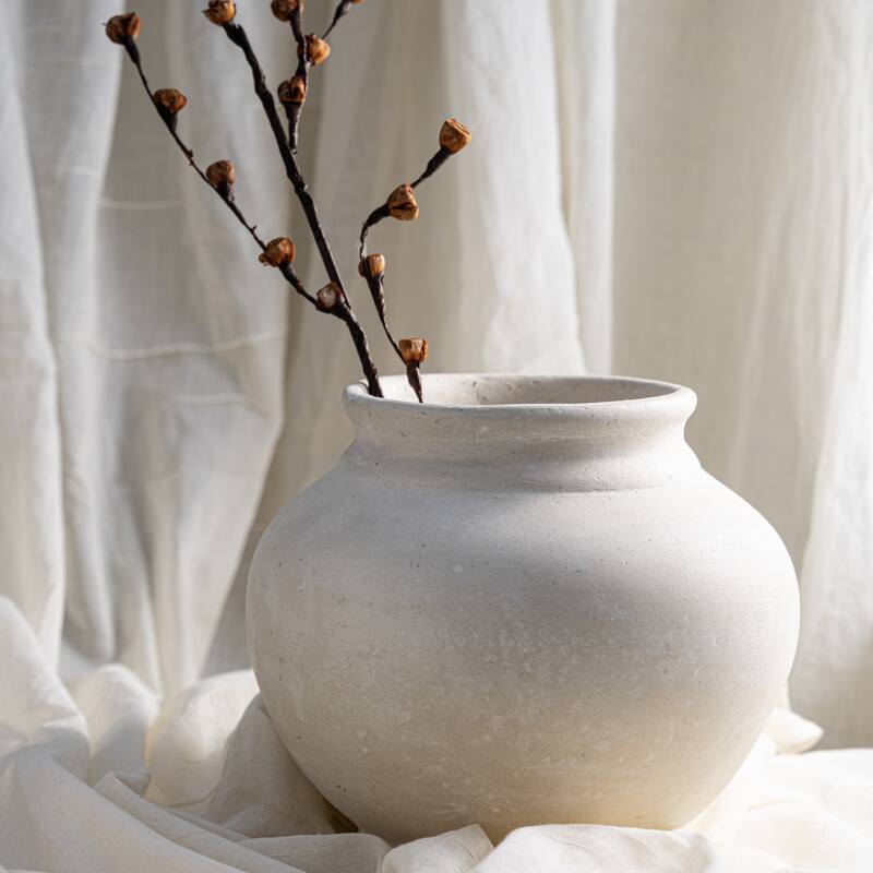Paper Mache Pot Natural White Dia 9.45" - NATURAL WHITE - NATURAL WHITE