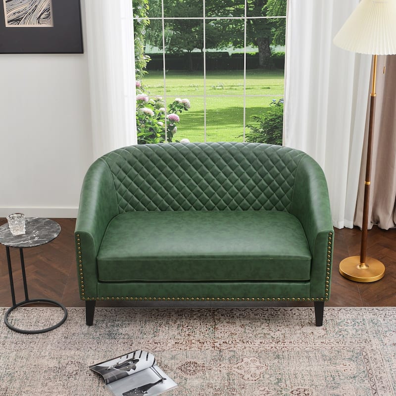 KINWELL 50"W Tufted Faux Leather Upholstered Small Loveseat Sofa