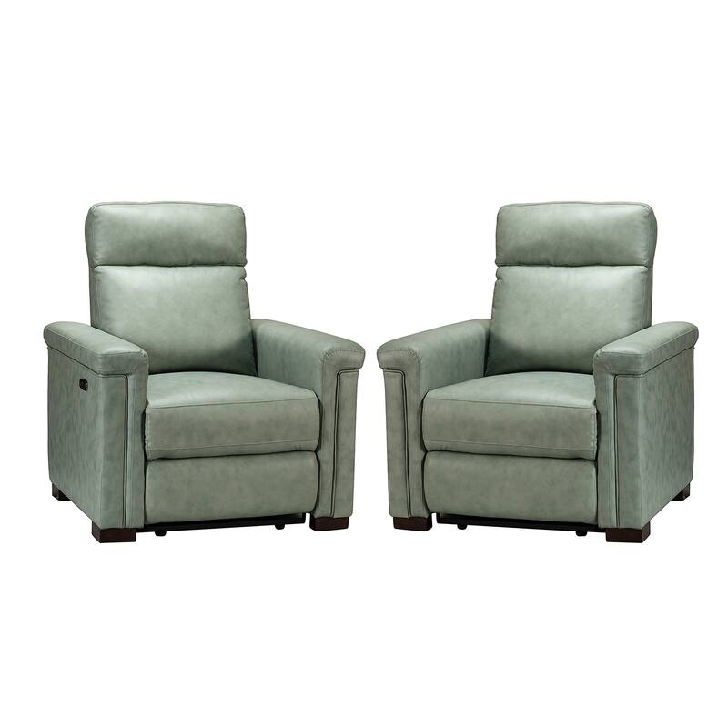 Alicia 34.65" Wide Contemporary Classic Genuine Leather Power Recliner With USB Port (Set of 2)