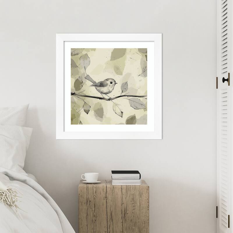 Birds No. 2 by Tradelink inhouse artist Wood Framed Wall Art Print - Cabinet White Narrow