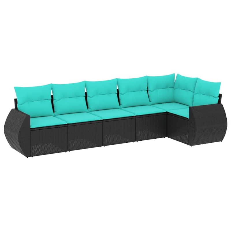 vidaXL 6 Piece Patio Sofa Set with Cushions Black Poly Rattan