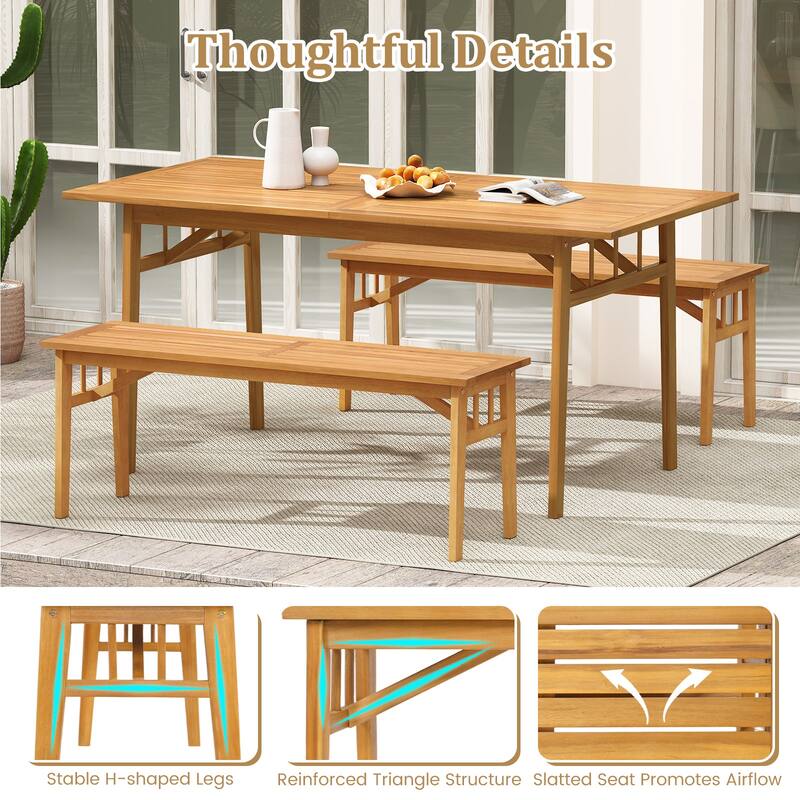 48" Natural Acacia Wood Bench Backless Wooden Seat for Home Outdoor or Garden Use - 48" x 14" x 18"