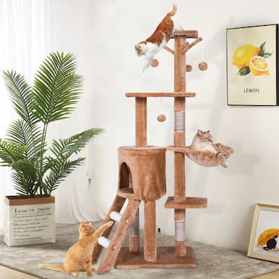 Kinbor Cat Tree Condo Cat Tower Kitten Furniture Play House with Catnip Play Ball