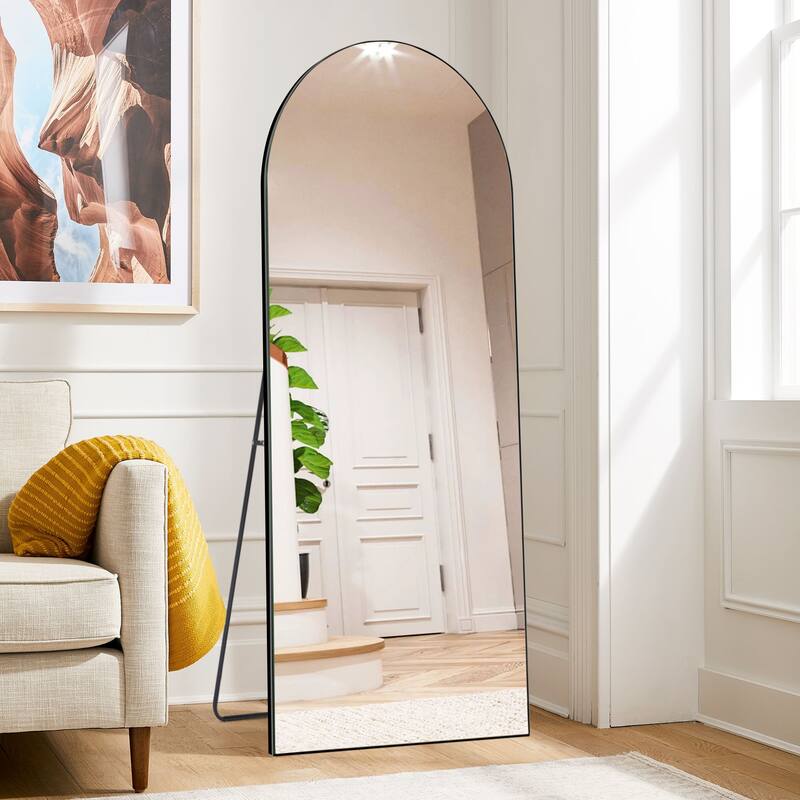 Arched Floor Mirror With Stand,Wood Frame Full Length Mirror,Wall-Mounted Mirror