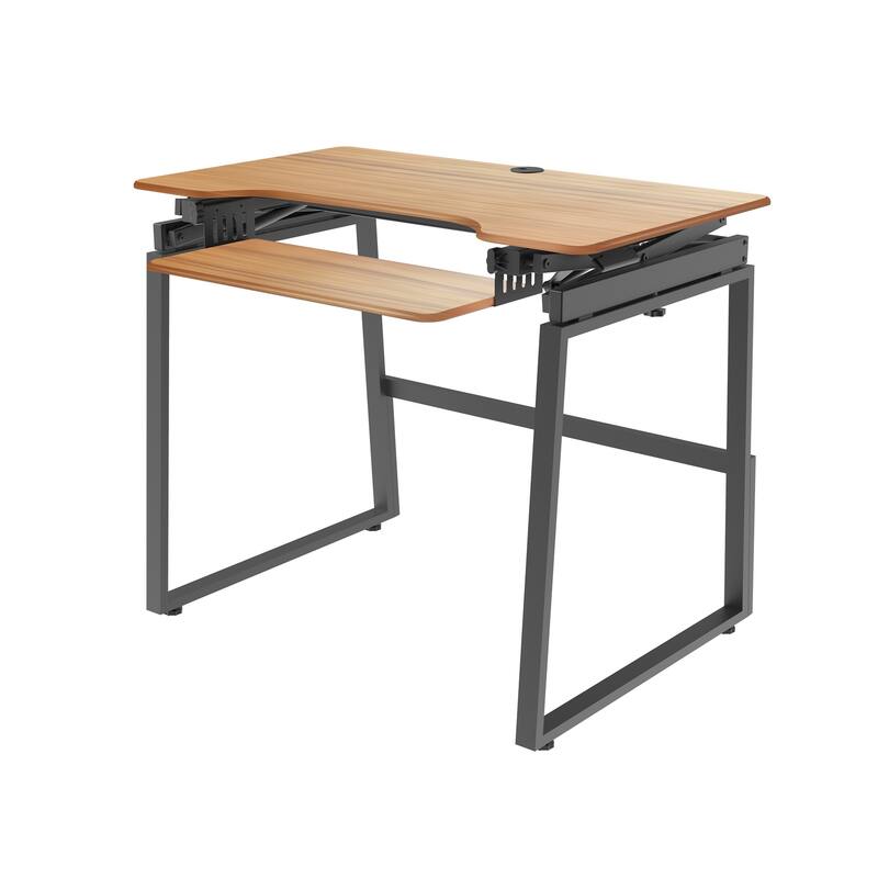 Rocelco 40 in.W Beige Height Adjustable Standing Desk Dual Monitor Riser Gas Spring Assist Computer Workstation Keyboard Tray