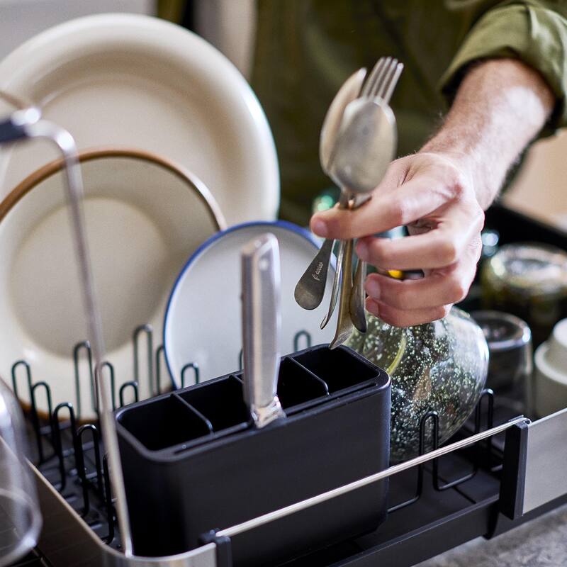 Extend Steel Plus Expandable Dish Rack with Wine Glass Holder