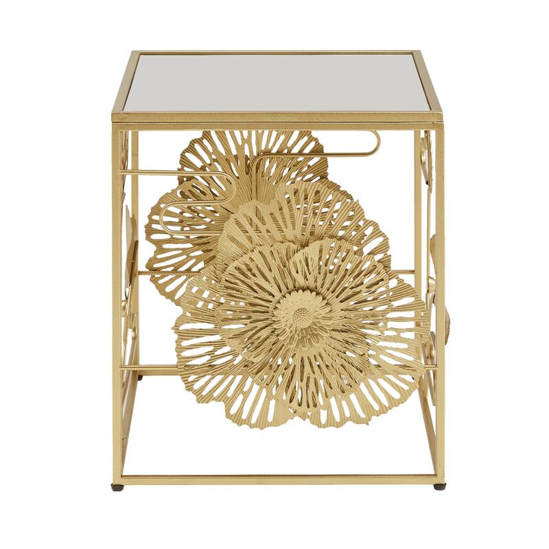 Pomonok Gold Finish Peony and Ginkgo Coffee and End Table Set with Mirror Top by iNSPIRE Q Bold