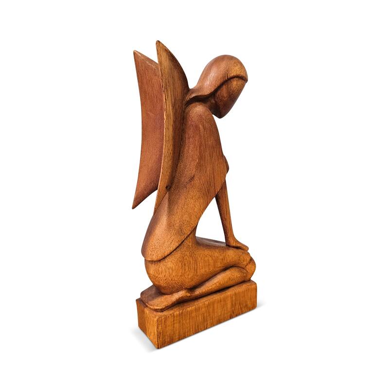 12" Wooden Handmade Abstract Sculpture Statue Handcrafted "Kneeling Angel" Gift Home Decor Figurine Accent Artwork Hand Carved