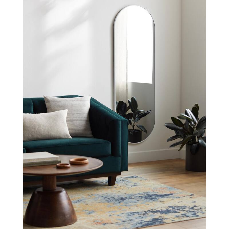 Livabliss Aranya Modern Aluminum Oval Pill-Shaped Accent Mirror - 22"H x 65"W x 1.1"D - White