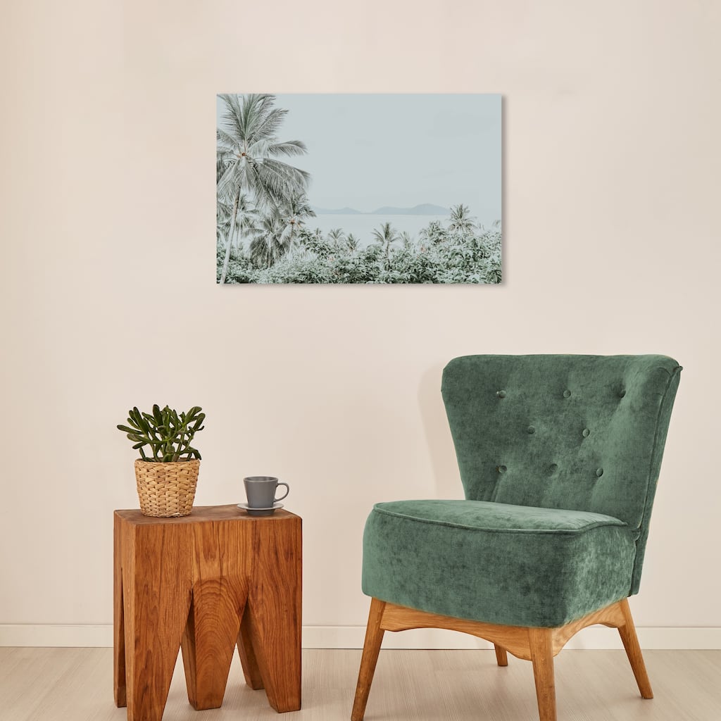 Wynwood Studio Canvas Floral and Botanical Silver Grey Paradise Blue and Light Blue Tropical Wall Art Canvas Print
