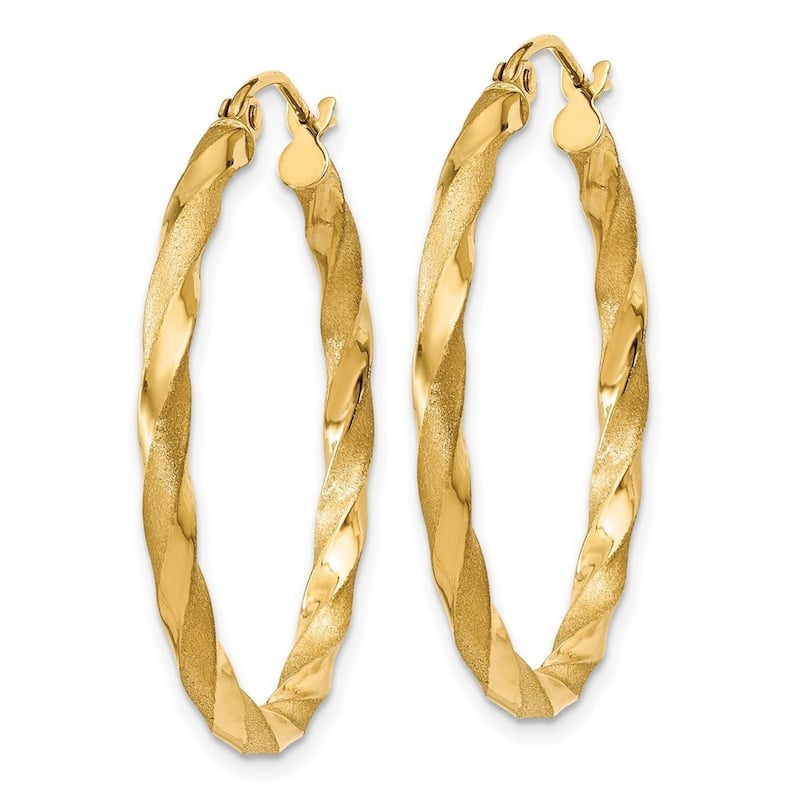 Curata 14k Yellow Gold Polished and Satin Twisted Hoop Earrings - 32x2.5mm