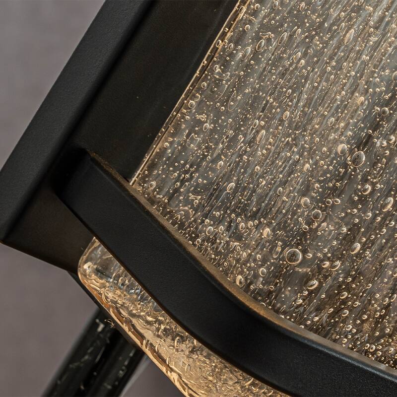 CraftHome 1-Light H12 in Modern Seeded Glass12W Integrated LED Outdoor Wall Sconce with Dusk to Dawn Sensor in Matte Black