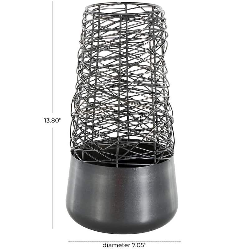 Metal Abstract Intertwined Wire Decorative Vase with Solid Matte Base - Black - Roche River Decor