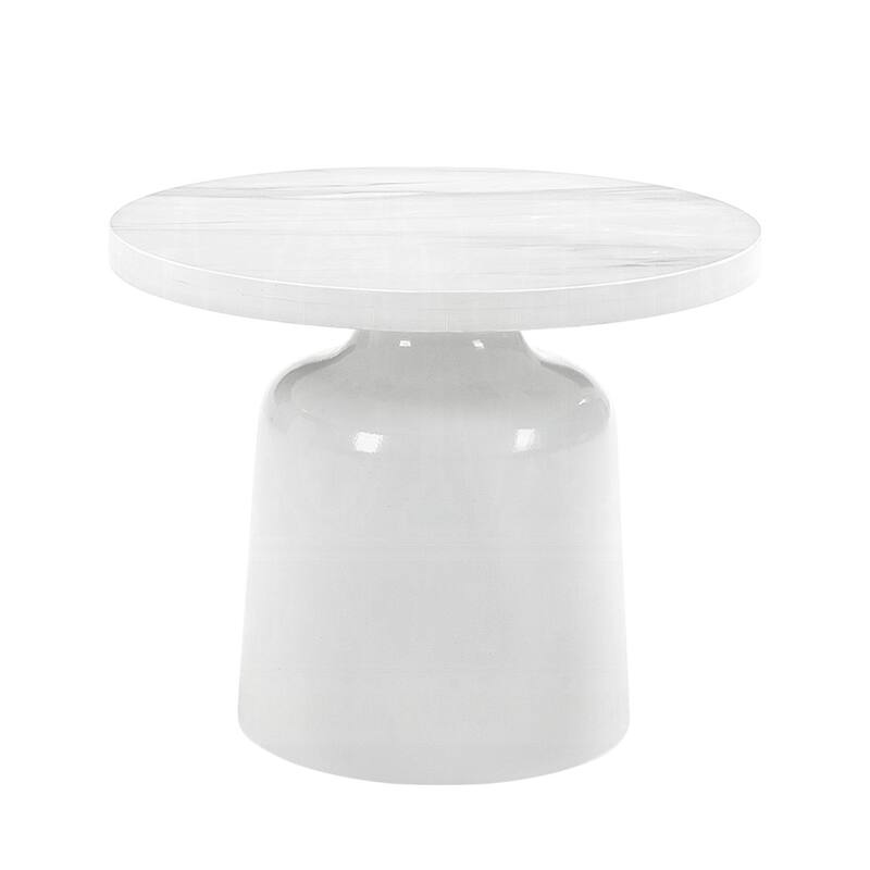 Engineering Marble End Table with Pedestal Base in White - White - Marble