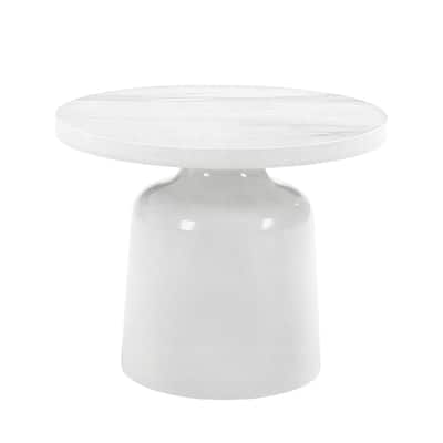 Engineering Marble End Table with Pedestal Base in White