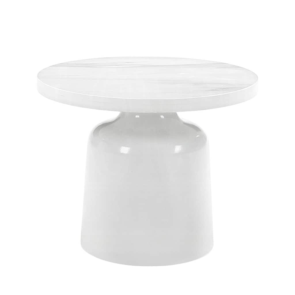 Engineering Marble End Table with Pedestal Base in White
