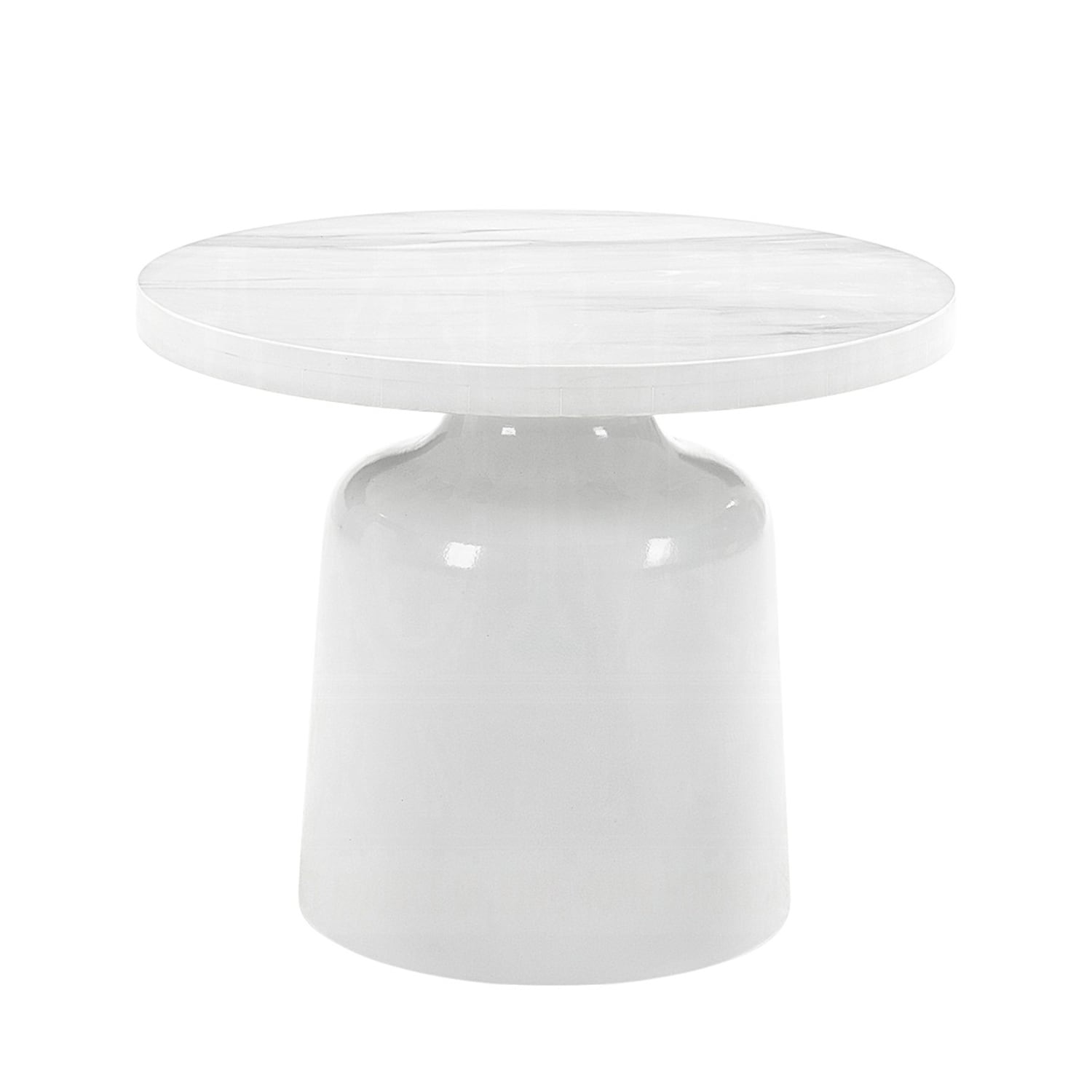 Engineering Marble End Table with Pedestal Base in White