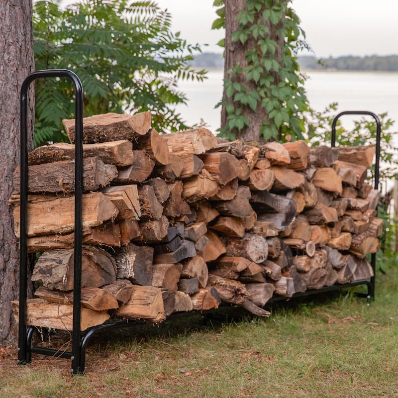 Sunnydaze Black Outdoor Firewood Stacker Storage Holder Log Rack - 8-Foot