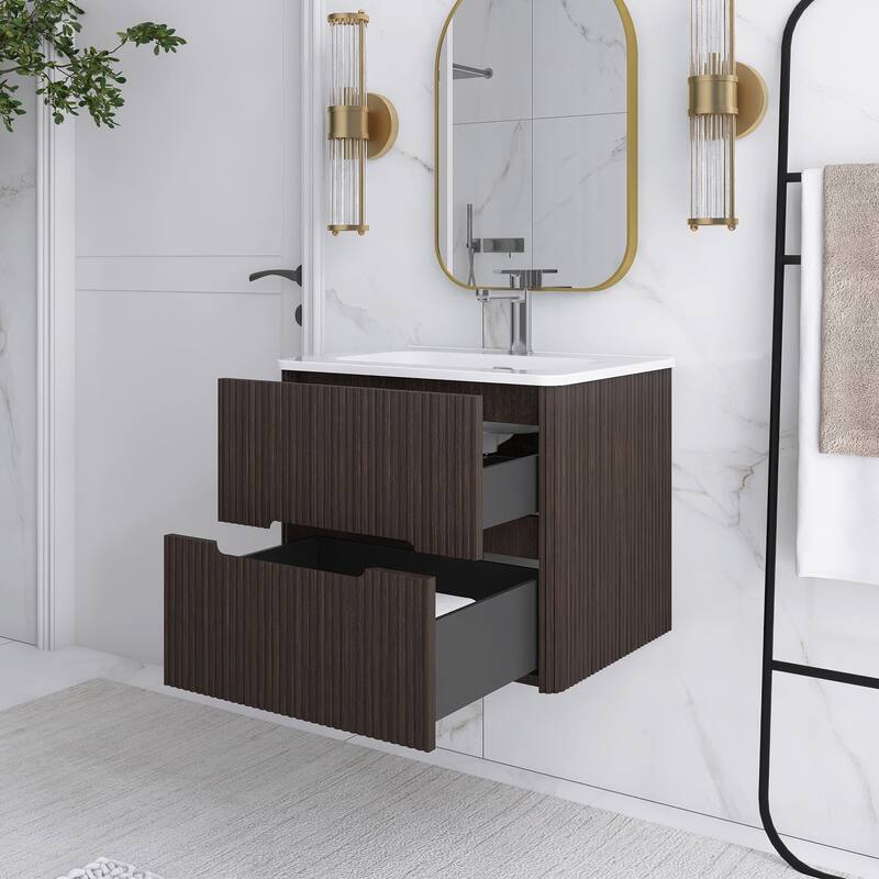 Floating Bathroom Vanity Integrated White Ceramic Sink