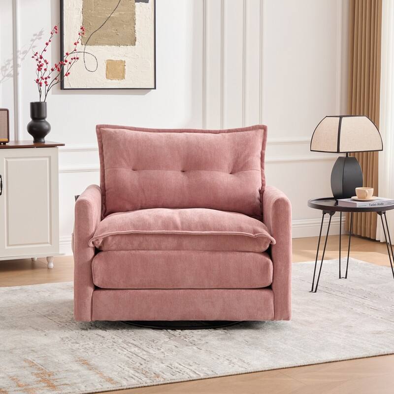 36.22" Chenille Upholstered Single Swivel Chair - Pink