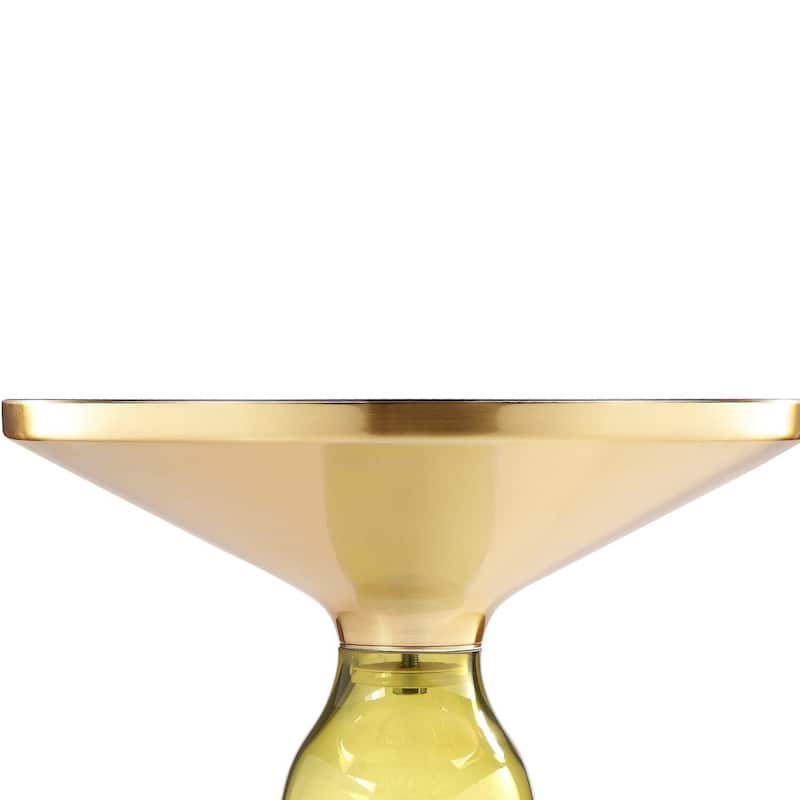 20 in. Gold and Yellow Round Glass End Table, Sturdy Build End Side Table for Living Rooms