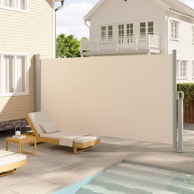 71 in x138 in Retractable Side Awning, Privacy Screen Protection Awning for Patio, Balcony and Pools - N/A - Beige