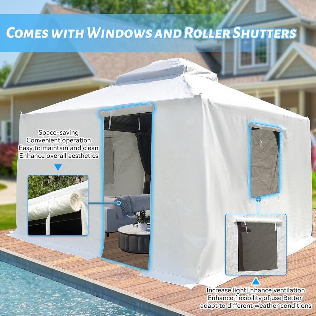 GDFStudio - Nolan 12'x12' All-Season Waterproof Gazebo Cover with Ventilated Mesh Windows and Side Enclosure Panels - 12x12 FT