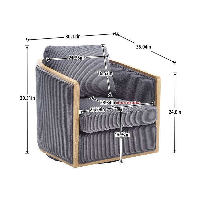 Corduroy Barrel Chair, Comfortable Living Room Accent Sofa Chair, 360 Degree Swivel Side Club Chair Leisure Arm Chair