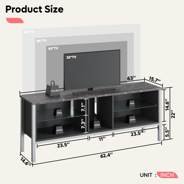LED Entertainment Center with Shelves Gaming TV Stand for 70 inch TVs 62 inches On Sale Bed Bath Beyond 37063079