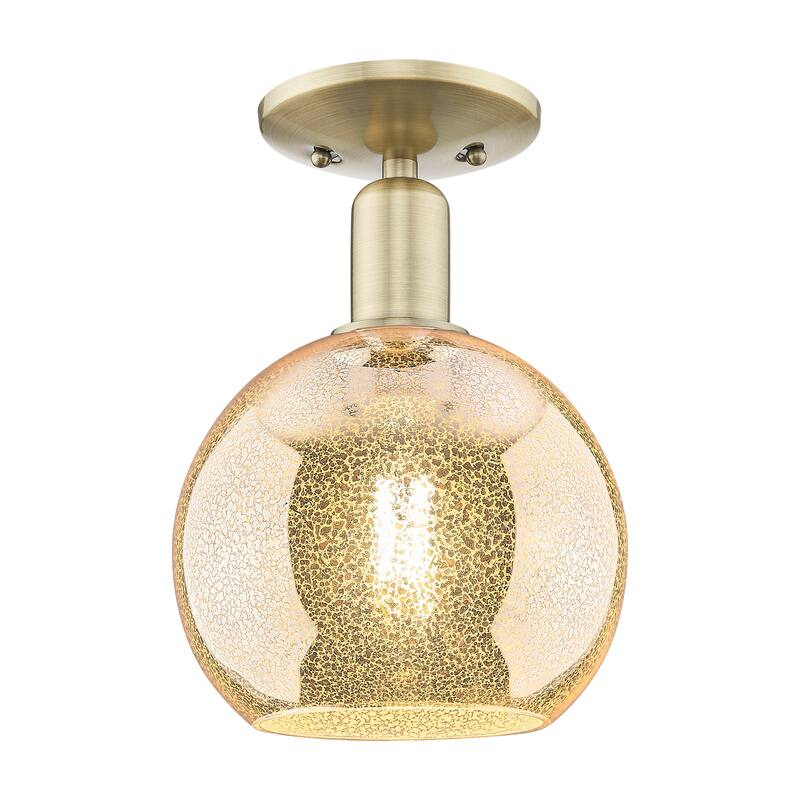 Innovations Lighting Endless Possibilities Arcadia - Athens - 1 Light 8" Semi-Flush Mount - Antique Brass/Mercury
