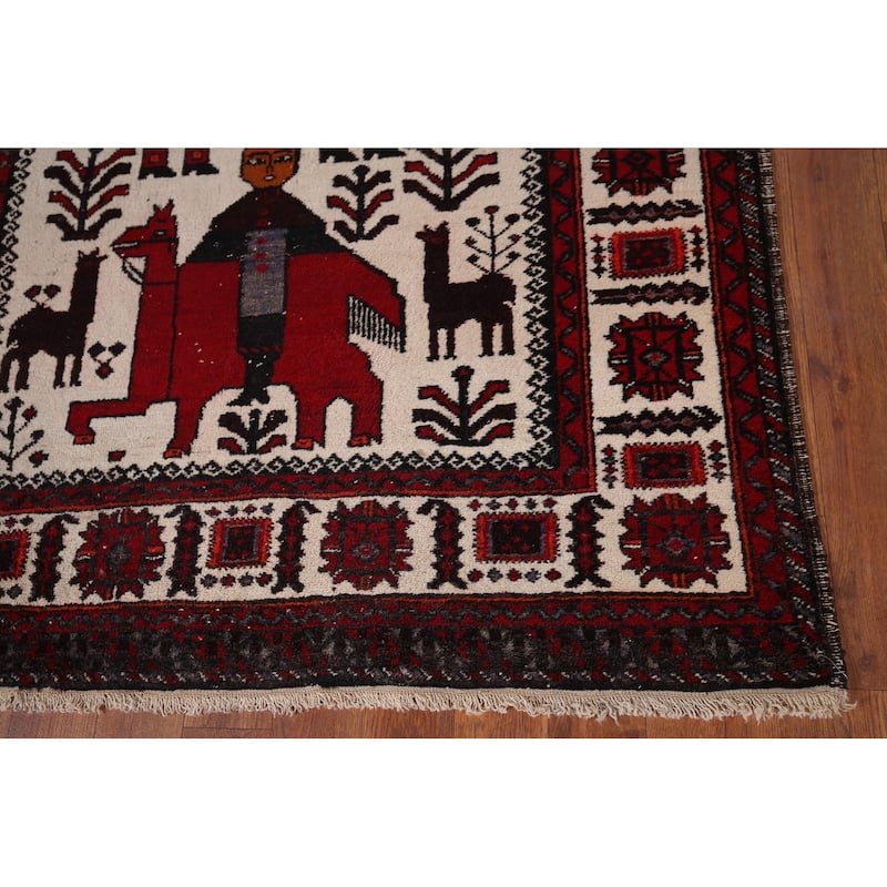 Hunting Design Balouch Foyer Rug Hand-Knotted Wool Carpet - 3'6" x 6'0"