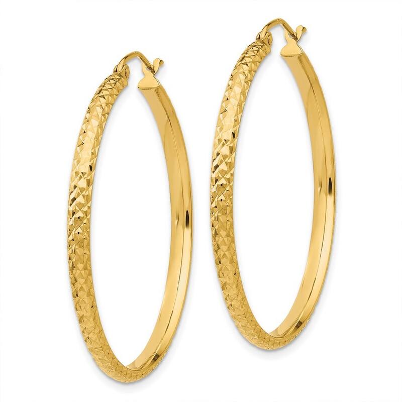 Curata 14k Yellow Gold Sparkle Cut 2.8x18mm Hoop Earrings