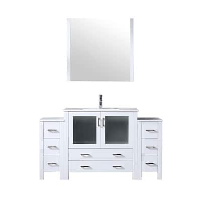 Volez Bath Vanity with Side Cabinets, Ceramic Top, Sink Mirror & Faucet