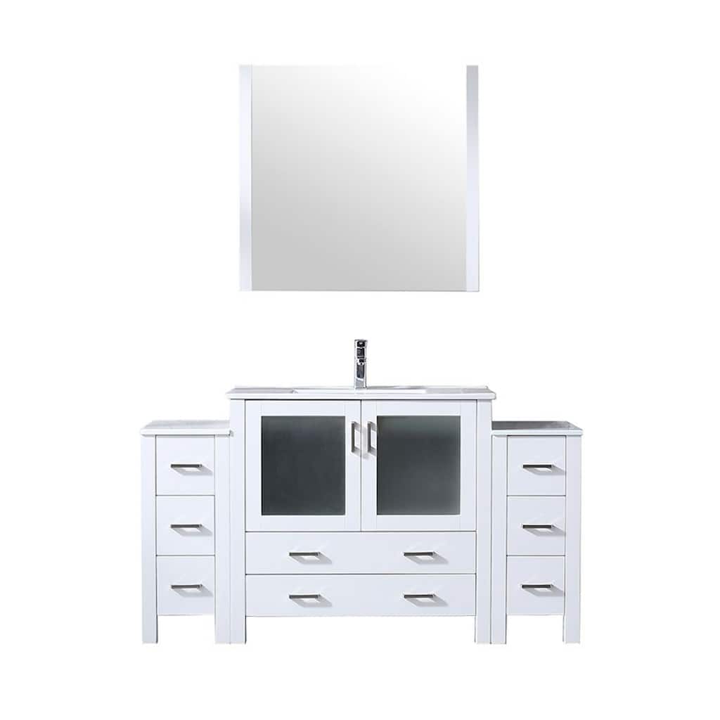 Volez Bath Vanity with Side Cabinets, Ceramic Top, Sink Mirror & Faucet