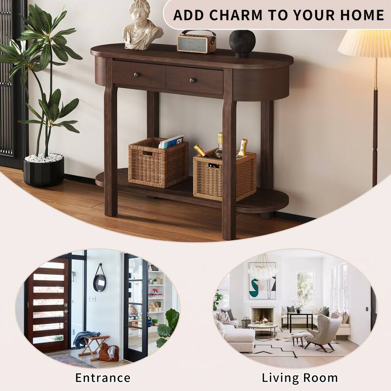 Retro Console Table with Curved Design,Espresso