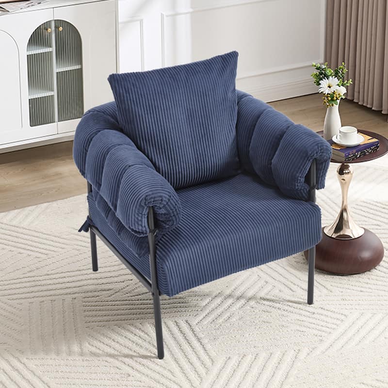 Simple Side Chair Dark Blue Office Chair Coffee Chair with Metal Legs, Padded Chair Reception Chair