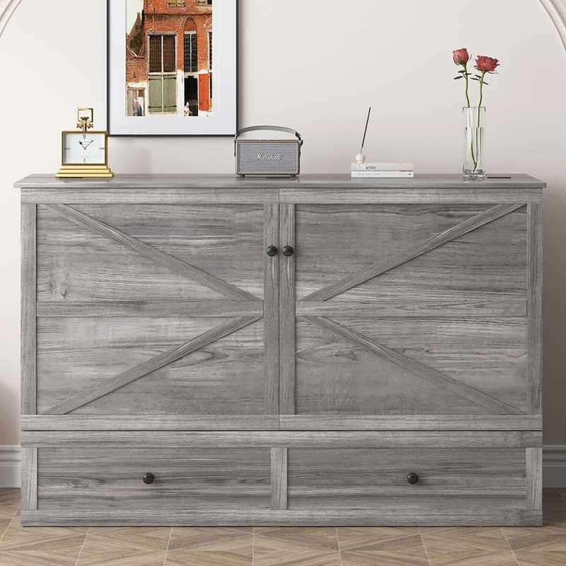 Mixoy Modern Full/Queen Size Murphy Bed Chest with Storage，USB Charging Station，No Mattress