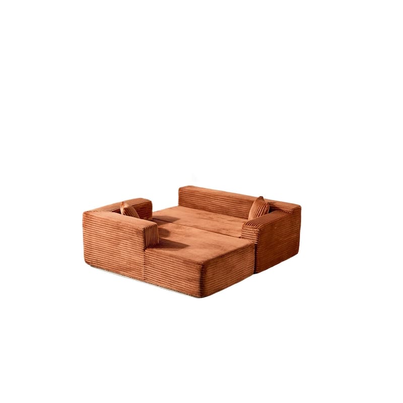 Modular L Shaped Sectional Sofa with Chaise Lounge, Corduroy Upholstered Boneless Sleeper Sofa, Compression Sofa with Deep Seat