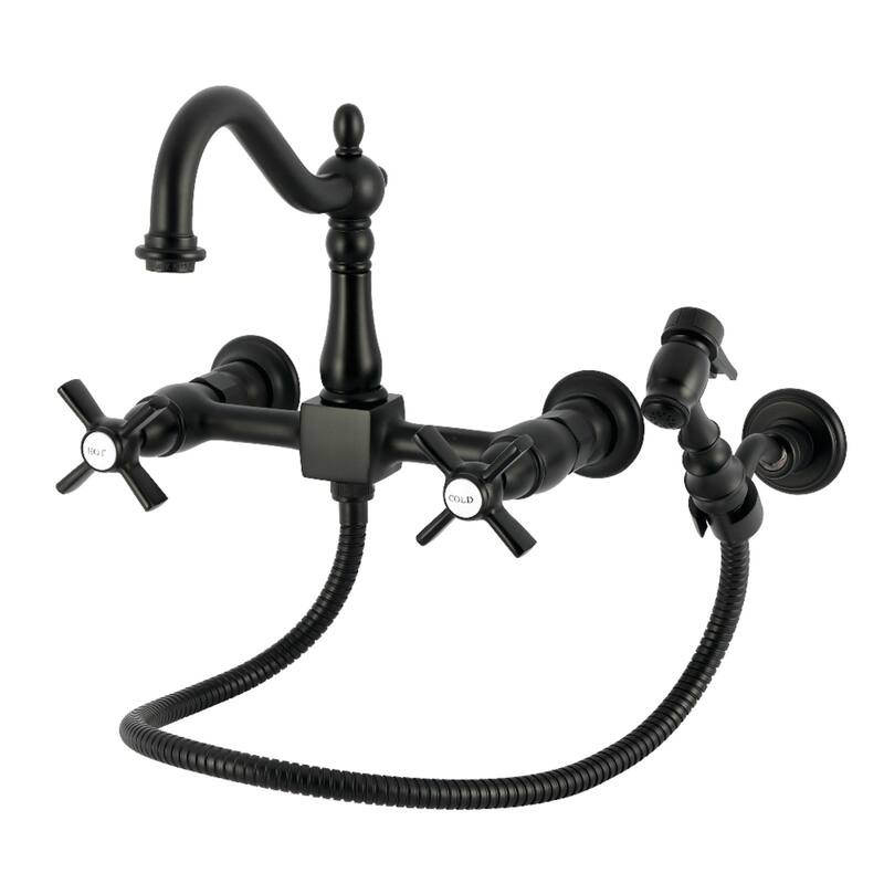 Kingston Brass Essex Double-Handle Wall-Mount Pre-Rinse Bridge Kitchen Faucet - Matte Black
