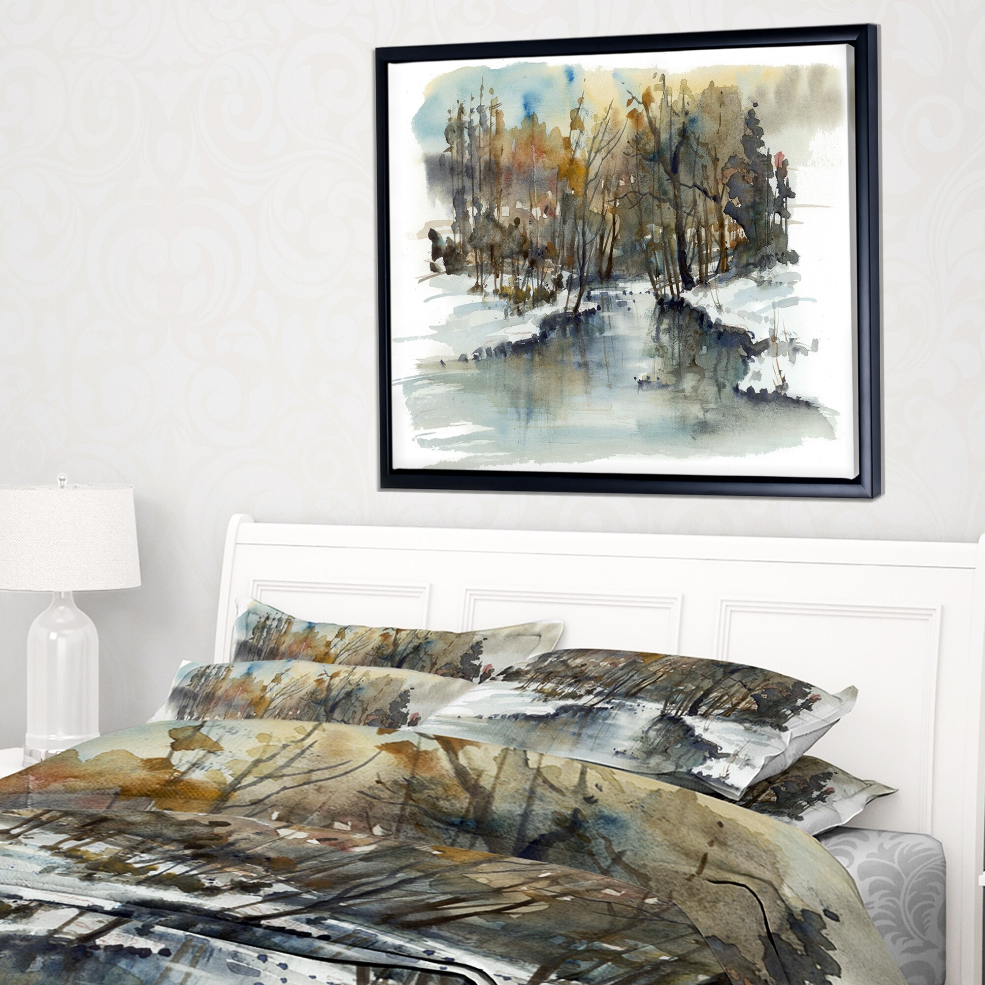 Shop Designart River In Woods Watercolor Landscape Painting